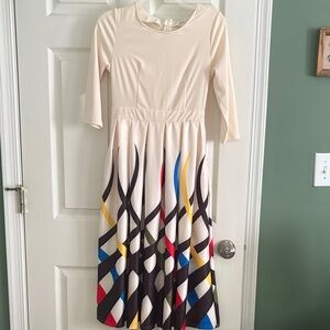 Chic Cream Multicolor Long Sleeve Dress